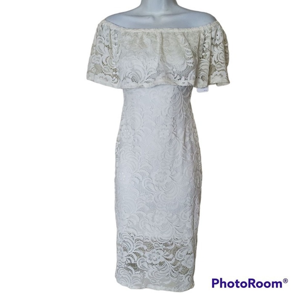Charlotte russe womens midi dress ivory color Lace size small off-shoulder new